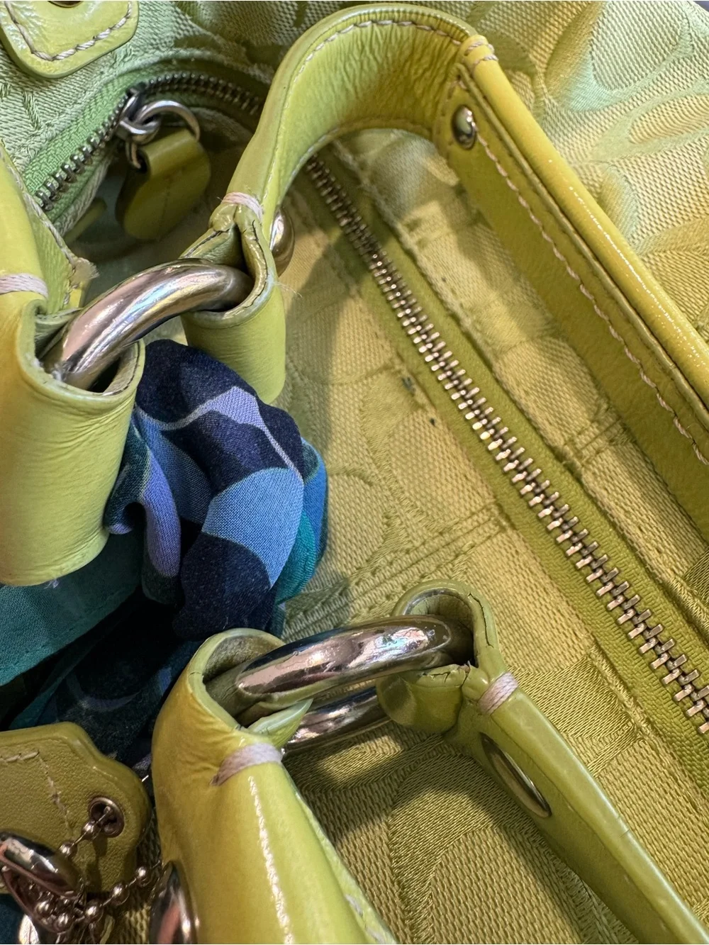 Coach Signature Lime Green Penelope Hobo Jacquard Bag + Scarf & cherries 🍒